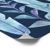 ダークブルーの熱帯性の葉を持つハミングバード ポスター (角)