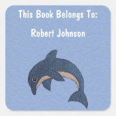 ダークブルーの白いマンガイルカのジャンプ スクエアシール (正面)