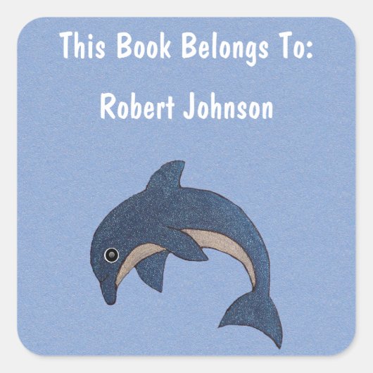 ダークブルーの白いマンガイルカのジャンプ スクエアシール (正面)