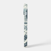 ダークブルーの白い冬のシーンパームツリースノーフレーク iPhone 15ケース (左側面)