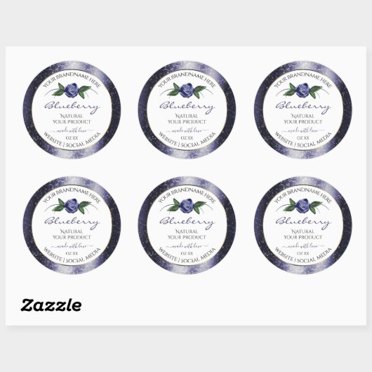 ダークブルーの白い製品ラベルのきらめくグリッター ラウンドシール (シート)