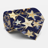 ダークブルーの背景に千代紙スターパターン ネクタイ (ロール)