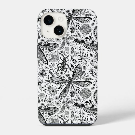ダークブルーの背景の落書き虫 iPhoneケース (裏面)