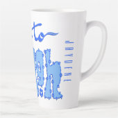 ダークブルーの花柄が可愛い太字スローガン+ネーム入り カフェラテマグ (右)