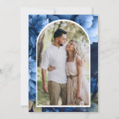 ダークブルーの花柄メイソンジャー写真 ブライダルシャワー 招待状 (裏面)