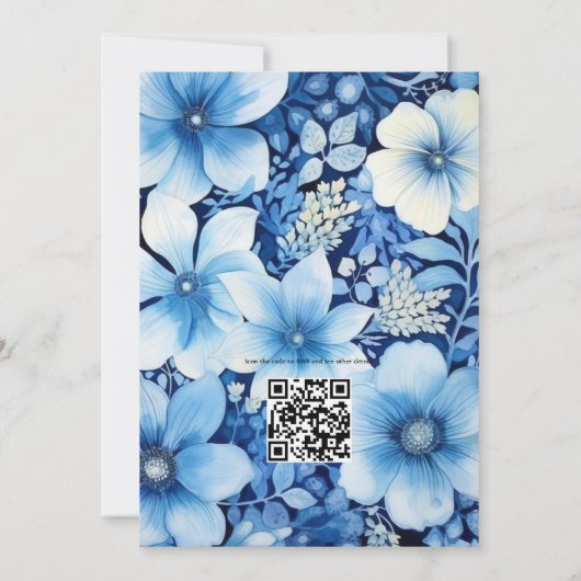 ダークブルーの花柄結婚式 招待状 (裏面)