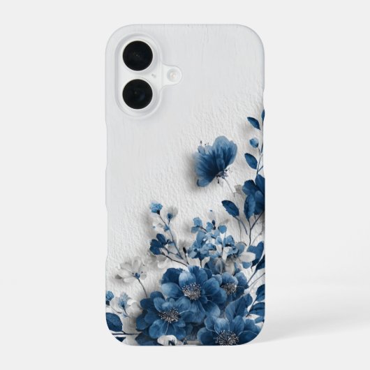 ダークブルーの花 iPhone 16ケース (裏面)
