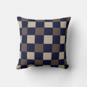 ダークブルーの茶色のチェックチェッカーボードパターン クッション (裏面)