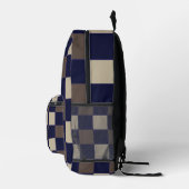 ダークブルーの茶色のチェックチェッカーボードパターン プリントバックパック (右)