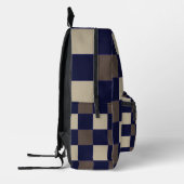 ダークブルーの茶色のチェックチェッカーボードパターン プリントバックパック (左)