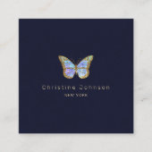 ダークブルーの蝶のロゴ スクエア名刺 (正面)