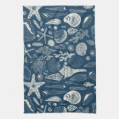 ダークブルーの貝殻 キッチンタオル (縦)