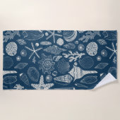 ダークブルーの貝殻 ビーチタオル (正面)