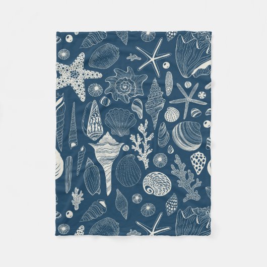 ダークブルーの貝殻 フリースブランケット (正面)