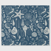 ダークブルーの貝殻 ラッピングペーパー (フラット)