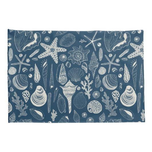 ダークブルーの貝殻 枕カバー (裏面-右)