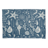 ダークブルーの貝殻 枕カバー (正面左)