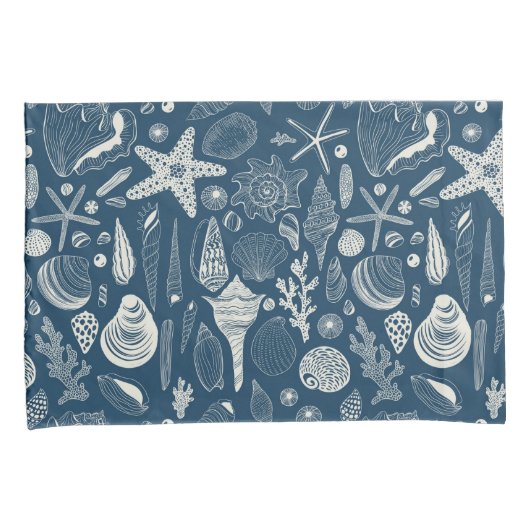 ダークブルーの貝殻 枕カバー (正面右)