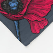 ダークブルーの赤いケシとラディバグ フリースブランケット (角)