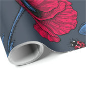 ダークブルーの赤いケシとラディバグ ラッピングペーパー (ロールコーナー)