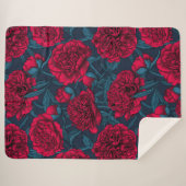 ダークブルーの赤い牡丹の庭 シェルパブランケット (正面(横))