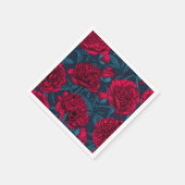 ダークブルーの赤い牡丹の庭 スタンダードカクテルナプキン (角)