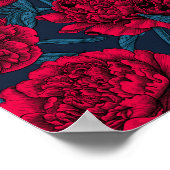 ダークブルーの赤い牡丹の庭 ポスター (角)