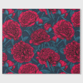 ダークブルーの赤い牡丹の庭 ラッピングペーパー (フラット)