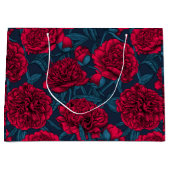 ダークブルーの赤い牡丹の庭 ラージペーパーバッグ (正面)