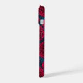 ダークブルーの赤い牡丹の庭 iPhone 15ケース (左側面)