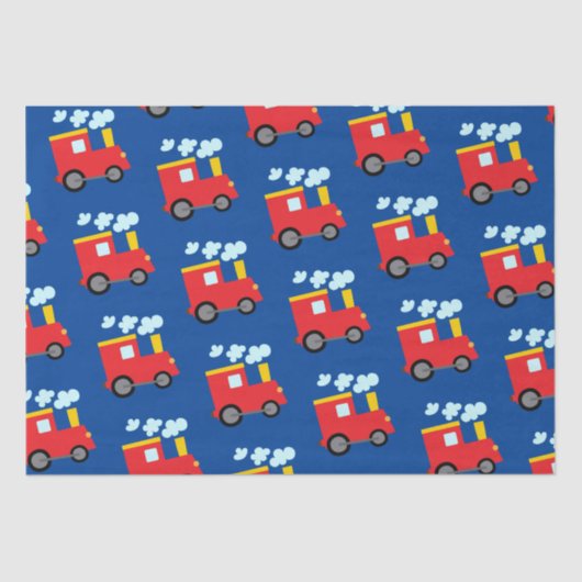 ダークブルーの赤と黄色の列車エンジンアート 薄葉紙 (正面)