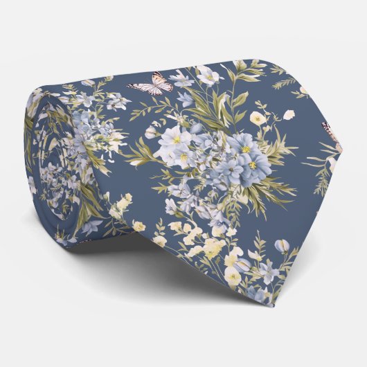 ダークブルーの野の花 春の庭の花 ネクタイ (ロール)