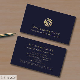 ダークブルーの金ゴールドロゴ 名刺