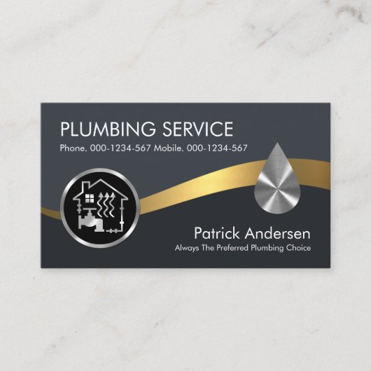 ダークブルーの金ゴールド水栓の波 名刺 (正面)