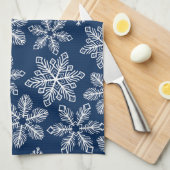 ダークブルーの雪片 キッチンタオル (四つ折り)