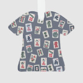 ダークブルーの麻雀タイル写真デザイン オーナメント (裏面)