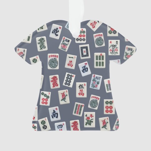 ダークブルーの麻雀タイル写真デザイン オーナメント (正面)