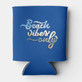 ダークブルーのBeach Vibes Only タイポグラフィ 缶クーラー (正面)