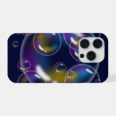 ダークブルーのiPhoneに浮かぶ鮮やかな虹色のシャボン玉 iPhoneケース (裏面横)