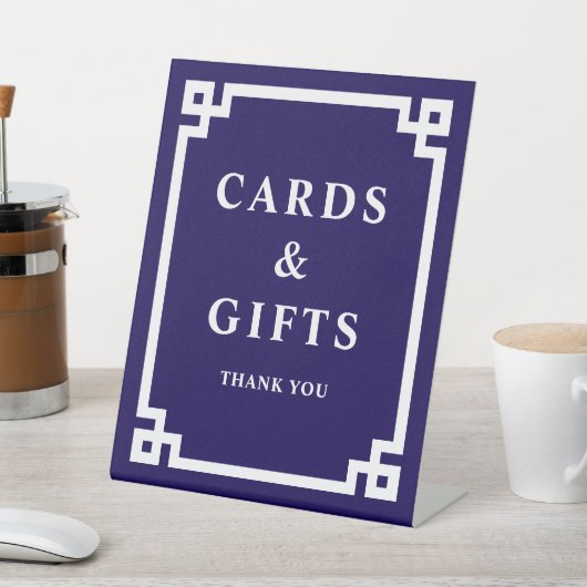 ダークブルーはっきりしたギリシャ鍵カー縁どドとギフト 台座サイン (インサイチュ)