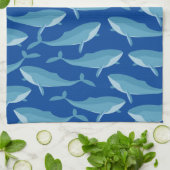ダークブルーを泳ぐクジラの莢 キッチンタオル (折り畳み)