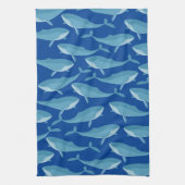 ダークブルーを泳ぐクジラの莢 キッチンタオル (縦)