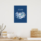 ダークブルーアイスランドの旅行マップ ポスター (キッチン)