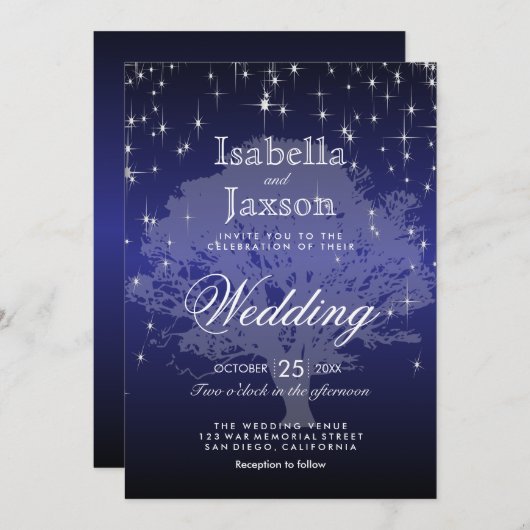 ダークブルーアンダーザスターズ結婚式招待状 招待状 (正面/裏面)