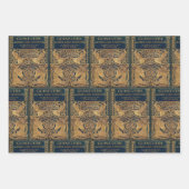 ダークブルーアールヌーボー古書 ラッピングペーパーシート (正面3)