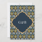 ダークブルーイエローイカットアナンドカラジシーク結婚ズ 招待状 (裏面)