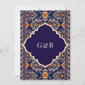 ダークブルーイエローイカットアナンドカラジシーク結婚ズ 招待状 (裏面)