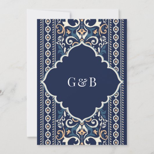 ダークブルーイカットアナンドカラジ結婚シーク 招待状 (裏面)