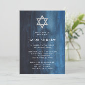 ダークブルーウォーターカラールックバー(ユダヤ教の)バル・ミツバー 招待状 (スタンド正面)