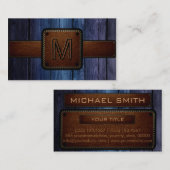 ダークブルーウッドブラウンレザールックモノグラム 名刺 (正面/裏面)